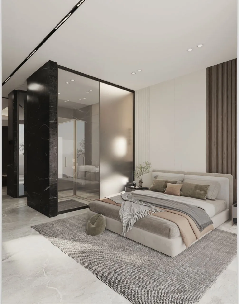 Bedrooms finished in stone and warm wood