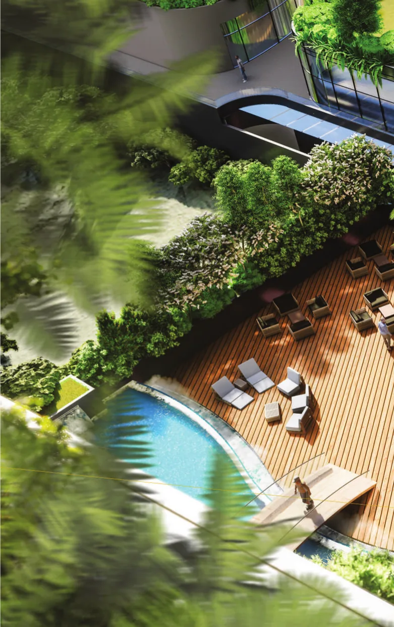 Meticulous landscaping and shaded terraces