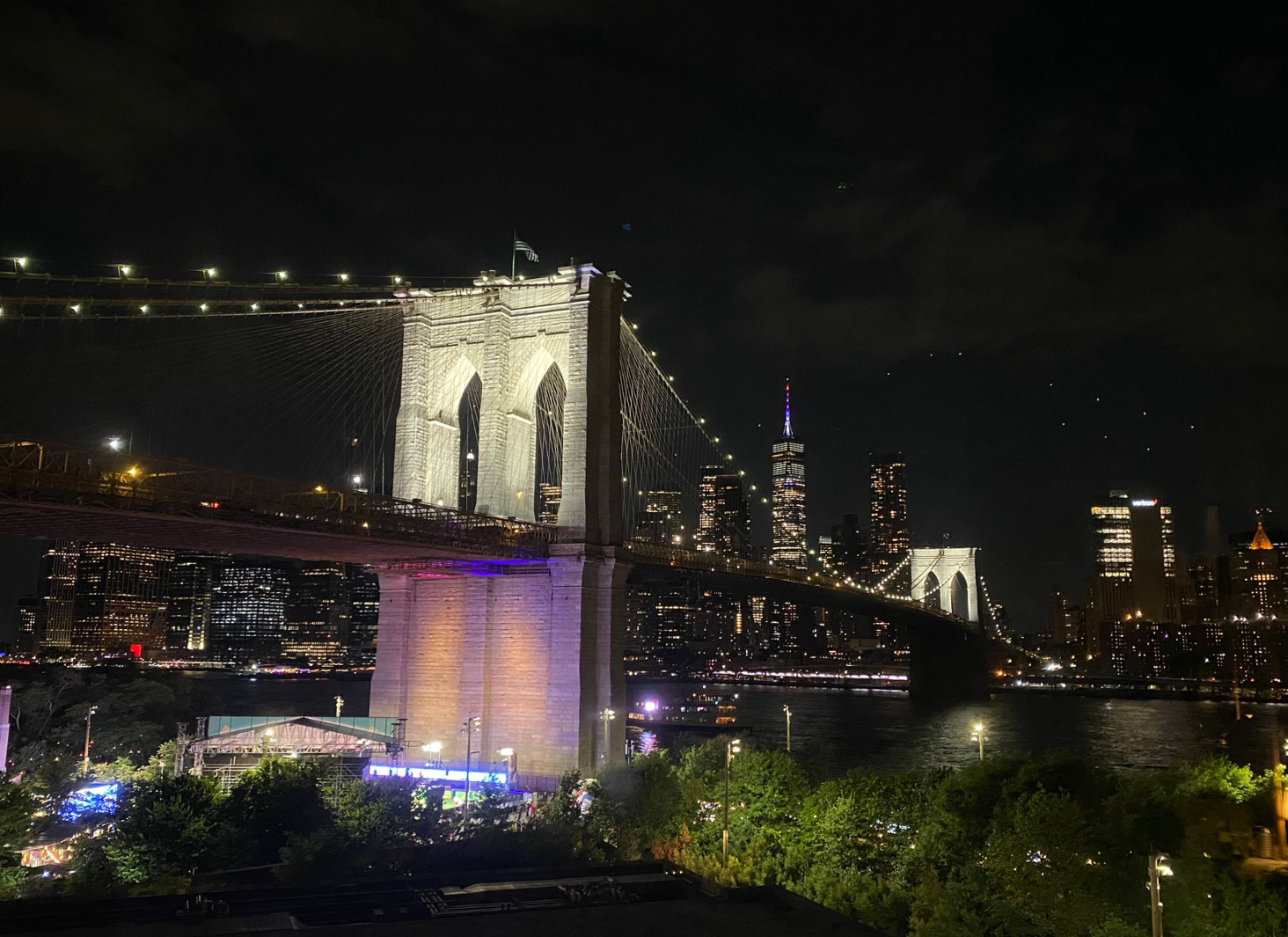 The Brooklyn Bridge and the Lower Manhattan skyline at night